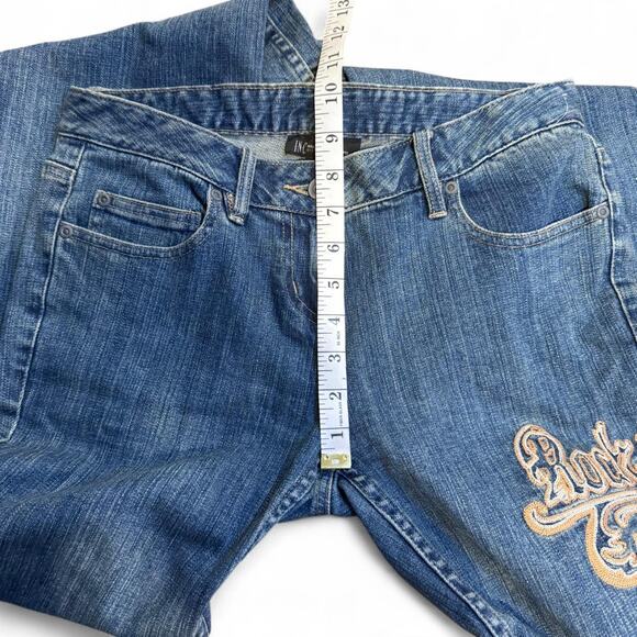 Y2k mcbling mall core embroidered "Rock n' Rose" low rise blue jeans wmns 4P 29" - Picture 7 of 8